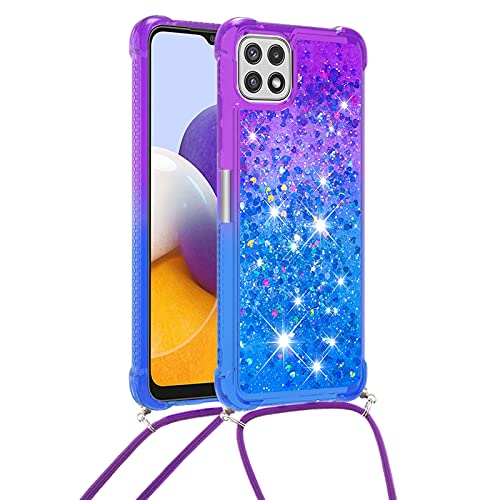 Handykette Handyhülle für Samsung Galaxy A22 5G, Hülle Quicksand Gradient Glitzer mit Kette Band, Glitzer Flüssig Bewegende Treibsand TPU Silikon Cover, Handykordel Case mit Kordel Umhängenband von Hkess