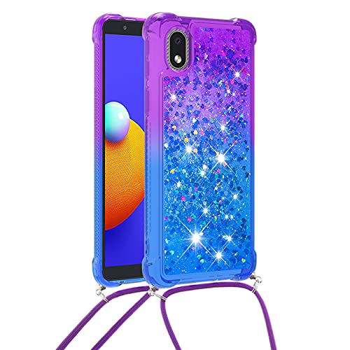 Handykette Handyhülle für Samsung Galaxy J4 2018, Hülle Quicksand Gradient Glitzer mit Kette Band, Glitzer Flüssig Bewegende Treibsand TPU Silikon Cover, Handykordel Case mit Kordel Umhängenband von Hkess