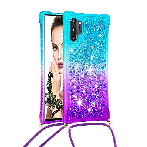 Handykette Handyhülle für Samsung Galaxy Note 10 Plus, Hülle Quicksand Gradient Glitzer mit Kette Band, Glitzer Flüssig Bewegende Treibsand TPU Silikon Cover, Handykordel Case mit Kordel Umhängenband von Hkess