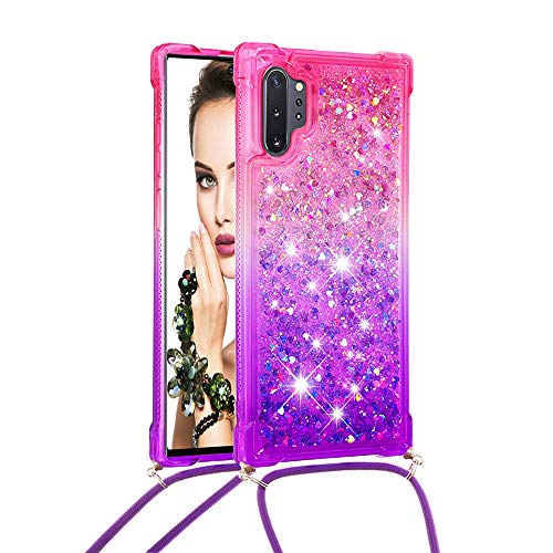 Handykette Handyhülle für Samsung Galaxy Note 10 Plus, Hülle Quicksand Gradient Glitzer mit Kette Band, Glitzer Flüssig Bewegende Treibsand TPU Silikon Cover, Handykordel Case mit Kordel Umhängenband von Hkess