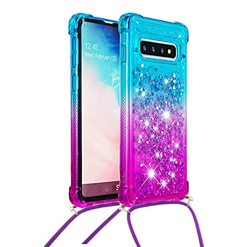 Handykette Handyhülle für Samsung Galaxy S10, Hülle Quicksand Gradient Glitzer mit Kette Band, Glitzer Flüssig Bewegende Treibsand TPU Silikon Cover, Handykordel Case mit Kordel Umhängenband von Hkess