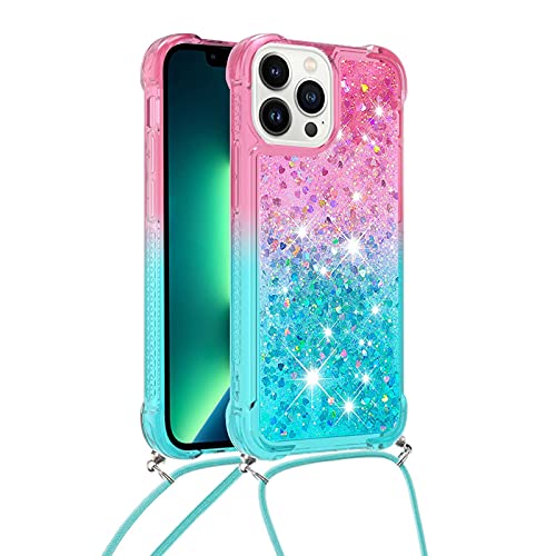 Handykette Handyhülle für iPhone 13 Pro Max, Hülle Quicksand Gradient Glitzer mit Kette Band, Glitzer Flüssig Bewegende Treibsand TPU Silikon Cover, Handykordel Case mit Kordel Umhängenband Handykette Handyhülle für iPhone 13 Pro Max, Hülle Quicksand Gradient Glitzer mit Kette Band, Glitzer Flüssig Bewegende Treibsand TPU Silikon Cover, Handykordel Case mit Kordel Umhängenband von Hkess