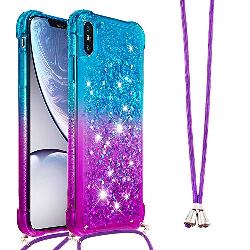 Handykette Handyhülle für iPhone XS Max, Hülle Quicksand Gradient Glitzer mit Kette Band, Glitzer Flüssig Bewegende Treibsand TPU Silikon Cover, Handykordel Case mit Kordel Umhängenband von Hkess