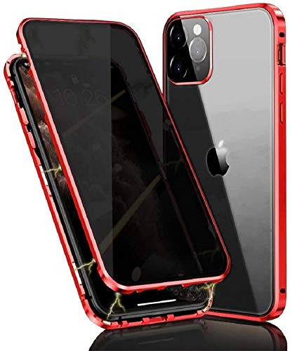 Hkess Anti-Peep Magnetische Adsorptions-Schutzhülle für iPhone 12 Mini, Anti-Spion-Schutzhülle, Anti-Spion, Metall, Bumper, Rahmen, doppelseitige Privatsphäre, Hartglas, Flip-Schutzhülle, Rot von Hkess
