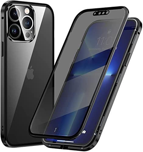 Hkess Anti-Peep-Schutzhülle, magnetisch, Adsorption, für iPhone 13 Pro, Anti-Spion, Metall, Bumper Frame Case, doppelseitig, Privatsphäre, Hartglas von Hkess