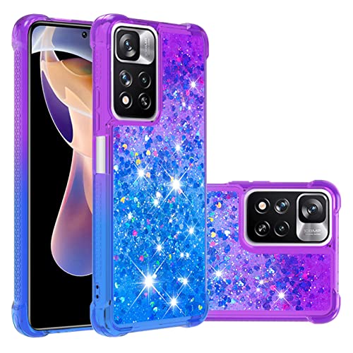 Hkess Hülle Glitzer für Xiaomi Redmi Note 11 Pro, Handyhülle Quicksand Gradient Glitzer, FlüssigTreibsand TPU Silikon Cover, Anti-Fall Stoßfeste Bumper Schutzhülle Protective Case,Lila-Blau von Hkess