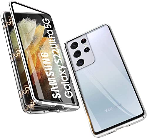 Hkess Hülle für Samsung Galaxy S22 Ultra Schutzhülle Magnetische Adsorption Case Metallrahmen Handyhülle 360 Grad Vorne und Hinten Vollbild Display Schutz Gehärtetes Glas Cover,Silber Hkess Hülle für Samsung Galaxy S22 Ultra Schutzhülle Magnetische Adsorption Case Metallrahmen Handyhülle 360 Grad Vorne und Hinten Vollbild Display Schutz Gehärtetes Glas Cover,Silber von Hkess