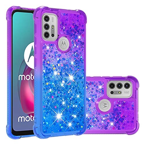 Hülle Glitzer für Motorola Moto G30 / G20 / G10, Handyhülle Quicksand Gradient Glitzer, FlüssigTreibsand TPU Silikon Cover, Anti-Fall Stoßfeste Bumper Schutzhülle Protective Case,Lila-Blau von Hkess
