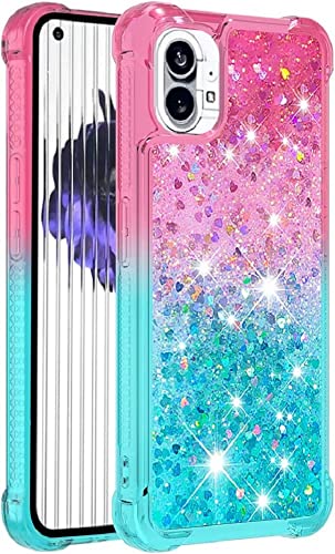 Hülle Glitzer für Nothing Phone 1, Handyhülle Quicksand Gradient Glitzer, FlüssigTreibsand TPU Silikon Cover, Anti-Fall Stoßfeste Bumper Schutzhülle Protective Case,Pink-Blau von Hkess