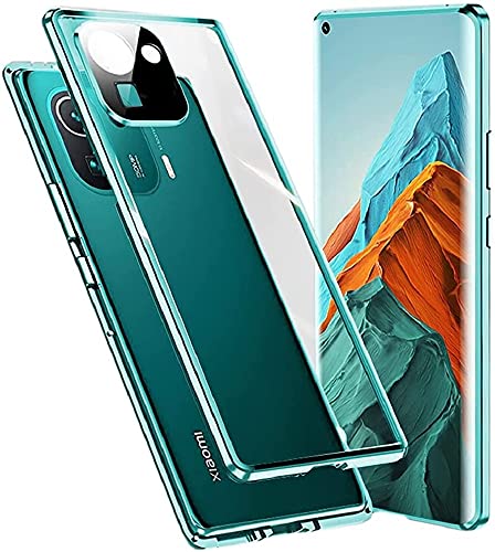 Hülle für Xiaomi Mi 11 Pro Handyhülle Magnetische Metallrahmen Case Camera Lens Protector Transparent Gehärtetes Glas Schutzhülle 360 Grad Schutz Cover[Eingebautem Kamera Schutzfolie],Grün von Hkess