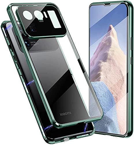 Hülle für Xiaomi Mi 11 Ultra Handyhülle Magnetische Metallrahmen Case Camera Lens Protector Transparent Gehärtetes Glas Schutzhülle 360 Grad Schutz Cover[Eingebautem Kamera Schutzfolie],Grün von Hkess