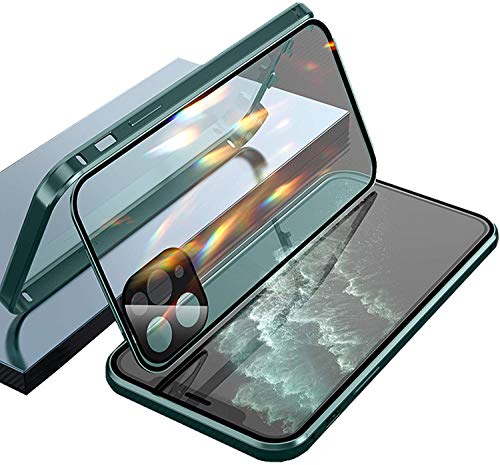 Hülle für iPhone 12 Mini Cover Magnetische Metallrahmen Case Camera Lens Protector Transparent Gehärtetes Glas Schutzhülle 360 Grad Handyhülle Kratzfest [Eingebautem Kamera Schutzfolie],Grün von Hkess