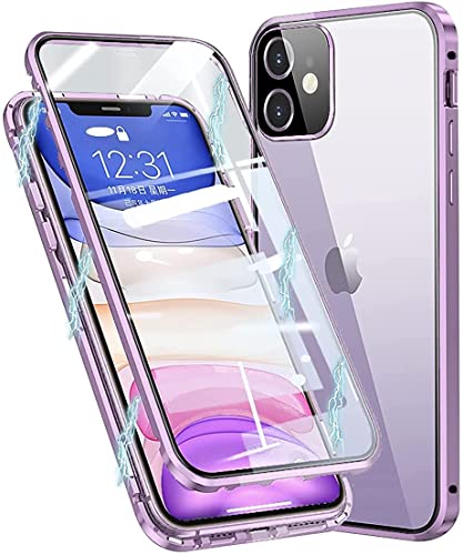 Hülle für iPhone 12 Mini Cover Magnetische Metallrahmen Case Camera Lens Protector Transparent Gehärtetes Glas Schutzhülle 360 Grad Handyhülle Kratzfest [Eingebautem Kamera Schutzfolie],Lila von Hkess