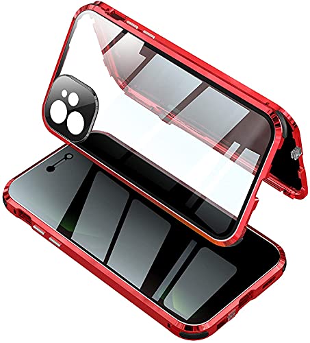 Hülle für iPhone 12 Mini Cover Magnetische Metallrahmen Case Camera Lens Protector Transparent Gehärtetes Glas Schutzhülle 360 Grad Handyhülle Kratzfest [Eingebautem Kamera Schutzfolie],Rot von Hkess