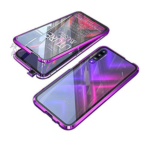 Handyhülle Kompatibel für Honor 8X (6.5") Hülle Magnetische Adsorption Metallrahmen Handyhülle Ultradünn 360 Grad Schutzhülle Transparente Vorne und Hinten Vollbild Gehärtetes GlasCase,Lila von Hkess