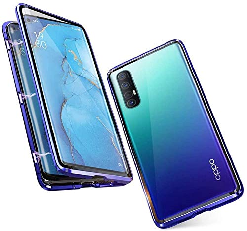 Kompatibel für Oppo Find X2 Neo 5G Hülle Magnetische Adsorption Metallrahmen Handyhülle Ultradünn 360 Grad Full Body Schutzhülle Transparente Vorne und Hinten Vollbild Gehärtetes Glas Cover,Blau von Hkess