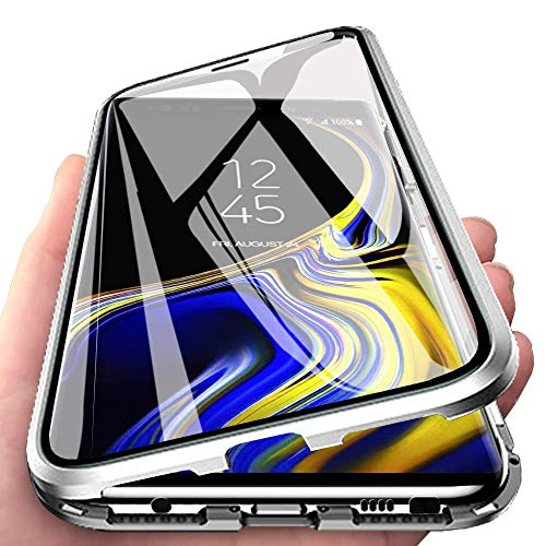 Kompatibel für Samsung Galaxy A22 5G Hülle Magnetische Adsorption Metallrahmen Handyhülle Ultradünn Full Body Schutzhülle Transparente Vorne und Hinten Vollbild Gehärtetes Glas Cover,Silber von Hkess