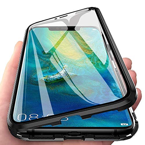 Kompatibel für Samsung Galaxy A8 (2018) Hülle Magnetische Adsorption Metallrahmen Handyhülle Ultradünn 360 Grad Komplett Schutz hülle Transparente Vorne und Hinten Vollbild Gehärtetes Glas Case von Hkess