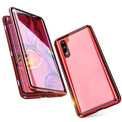 Kompatibel für Xiaomi Mi 9 (6,39") Hülle Magnetische Adsorption Metallrahmen Handyhülle 360 Grad Komplett Schutzhülle Cover Transparente Vorne und Hinten Vollbild Gehärtetes Glas Case,Rot von Hkess