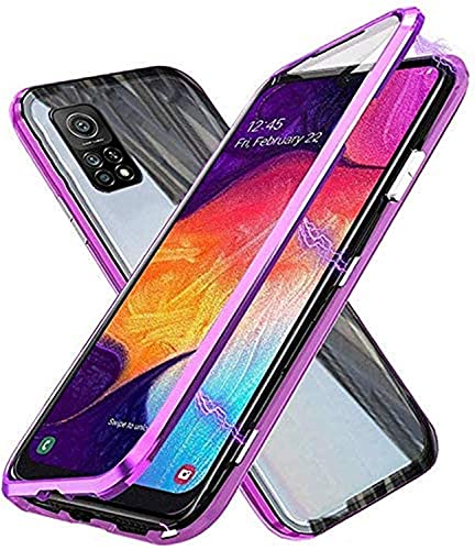 Kompatibel für Xiaomi Redmi Note 10 Pro Hülle Magnetische Adsorption Metallrahmen Handyhülle Schutzhülle Transparente Vorne Hinten Vollbild Gehärtetes Glas Cover,Helles Lila von Hkess