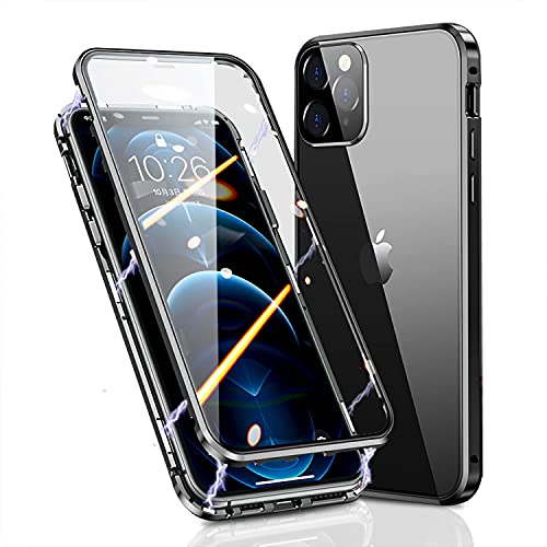 Kompatibel für iPhone 12 Pro Max Hülle Magnetische Adsorption Case Metallrahmen Handyhülle Ultra Dünn 360 Grad Schutzhülle Vorne und Hinten Vollbild Display Schutz Gehärtetes Glas Flip Cover,Schwarz Kompatibel für iPhone 12 Pro Max Hülle Magnetische Adsorption Case Metallrahmen Handyhülle Ultra Dünn 360 Grad Schutzhülle Vorne und Hinten Vollbild Display Schutz Gehärtetes Glas Flip Cover,Schwarz von Hkess