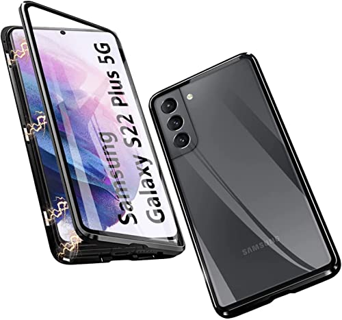 Schutzhülle magnetisch, transparent, kompatibel mit Samsung Galaxy S22 Plus/S22+, magnetisch, 360-Grad-Schutz, transparent, Hartglas, Bumper aus Metall, Schwarz Schutzhülle magnetisch, transparent, kompatibel mit Samsung Galaxy S22 Plus/S22+, magnetisch, 360-Grad-Schutz, transparent, Hartglas, Bumper aus Metall, Schwarz von Hkess