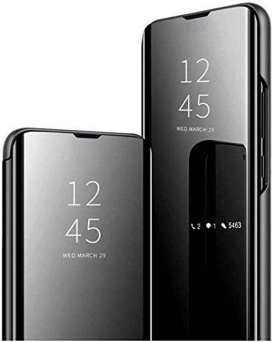 Spiegel Flip Cover kompatibel mit Samsung Galaxy Note 20 Ultra 5G Clear View Standing Hülle Handyhülle Mirror Makeup Plating Schutzhülle Standfunktion Handy Tasche Bumper Protective Case,Schwarz von Hkess