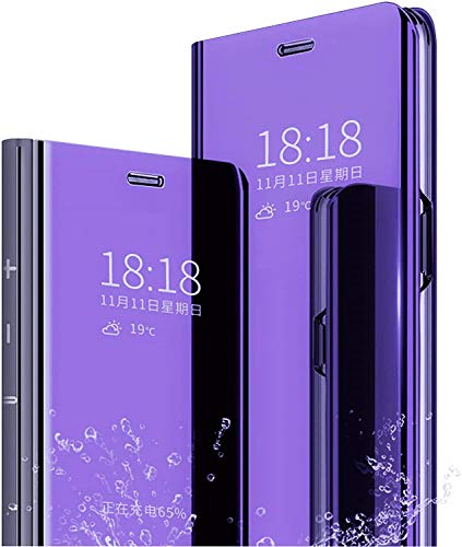 Spiegel Flip Cover kompatibel mit Samsung Galaxy S7 Edge Clear View Standing Hülle Handyhülle Mirror Makeup Plating Schutzhülle Standfunktion Handy Tasche Bumper Protective Case,Lila-Blau von Hkess