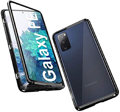 für Samsung Galaxy S20 FE 5G Hülle Magnetische Adsorption Technologie Metallrahmen 360 Grad Full Body Handyhülle Vorne hinten Gehärtetes Glas Schutzhülle Einteiliges Ultra Dünn Flip Cover,Schwarz von Hkess