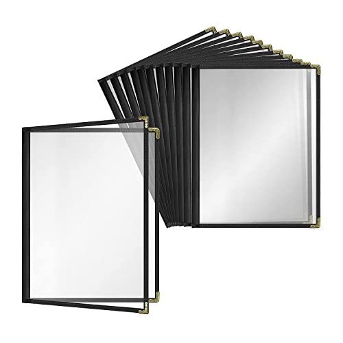 Hklshyd 12Er-Pack Speisekarteneinband im Café-Stil, Doppelnahtkante, Kristallklares Vinyl (Schwarz, 2 Seiten/4 Ansichten - 8,5 X 11) von Hklshyd