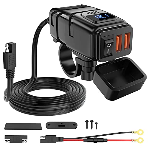 Hklshyd Motorrad-USB-Ladegerät, Motorrad-Handy-Ladegerät mit Voltmeter und Ein-/Aus-Schalter von Hklshyd