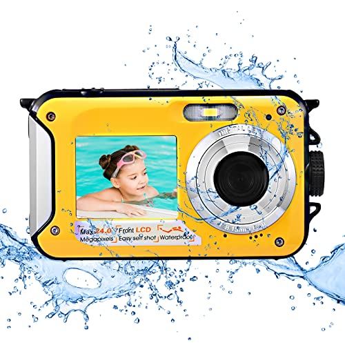 Unterwasserkamera, Full HD 2.7K 48MP wasserdichte Digitalkamera mit Mikrofon LED Anti Shake Digitalkamera Wasserdicht(Gelb) von Hlieeosfcn