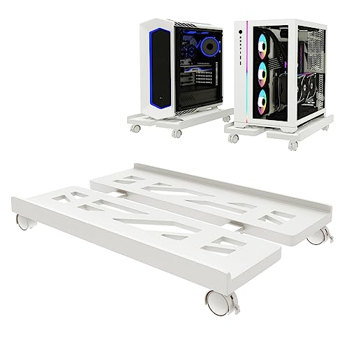 CPU Ständer Für PC, Desktop Computer Tower Ständer, Einstellbare CPU Halterung, Universal Mobil-PC Ständer mit rollenden feststellbaren Lenkrollen CPU-Wagen Unter Schreibtisch - Weiß von Hmfmdy