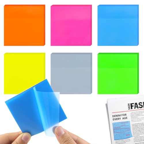 Hmfmdy Transparente Farbige Haftnotizen,300 Blätter Transparent Sticky Notes Set, Klebezettel zum Beschriften, Bunte Quadratische Selbstklebende Haftnotizzettel für Schule Büro Zuhause Sitzung - A von Hmfmdy