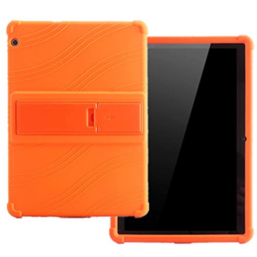 HminSen Huawei MediaPad T3 10.0 Hülle – HminSen (2017 Ultra Slim Soft Silikon Back Stand Cover für Huawei MediaPad T3 10 9,6 Zoll Tablets, Rot Orange von HminSen