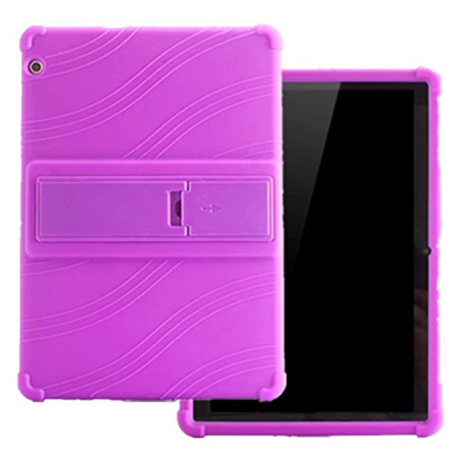 HminSen Huawei MediaPad T3 10.0 Hülle – HminSen (2017 Ultra Slim Soft Silikon Back Stand Cover für Huawei MediaPad T3 10 9,6 Zoll Tablets, Rot violett von HminSen