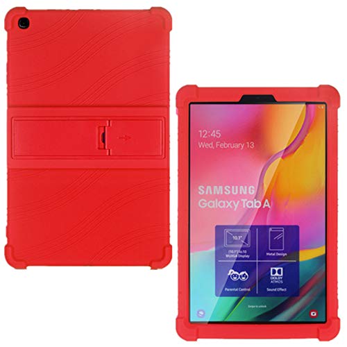 HminSen Hülle für Galaxy Tab A 10.1 Case 2019 Modell T510 T515 T517 - kinderfreundliche weiche Silikon Verstellbare Ständerhülle für Galaxy Tab A 10.1 Zoll 2019 Tablet SM-T510 SM-T515 SM-T517 rot von HminSen