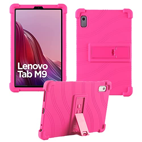 HminSen Schutzhülle für Lenovo Tab M9 9 Zoll (TB-310FU, 2023 veröffentlicht), kinderfreundliches, weiches Silikon, verstellbarer Ständer für Lenovo Tab M9 Tablet (Rosa) von HminSen