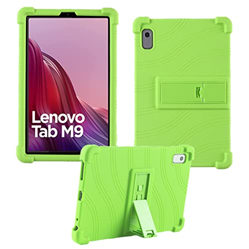 HminSen Schutzhülle für Lenovo Tab M9 9 Zoll (TB-310FU, 2023 veröffentlicht), kinderfreundliches, weiches Silikon, verstellbarer Ständer für Lenovo Tab M9 Tablet (grün) von HminSen