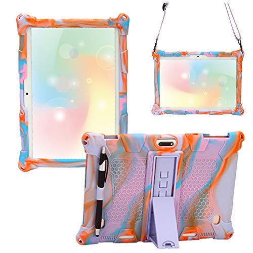 HminSen Schutzhülle für Vankyo Matrixpad S30 10 Zoll Tablet, Camouflage, Silikon, verstellbar, Standfunktion, Dragon Touch K10 Notepad Max10 10.1 Tablet mit Schultergurt (Camouflage Violett) von HminSen