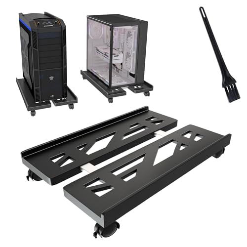 Hmseng Pc Ständer mit Rollen, Universal Adjustable Desktop Computer ständer, CPU ständer für pc-Tower mit Tastaturreiniger-Tools -Schwarz von Hmseng