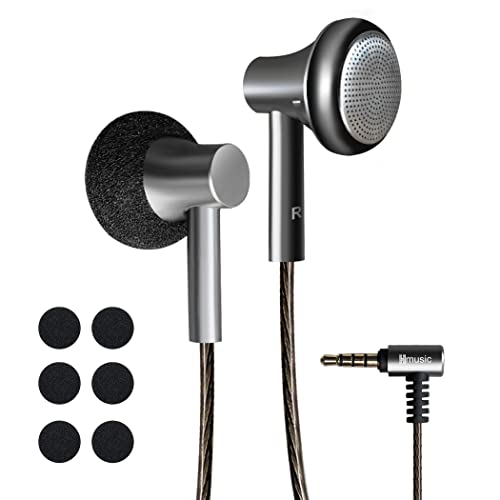 Hmusic Flachkopf-Ohrhörer, 14,2 mm dynamischer Treiber kabelgebundene Ohrstöpsel, HiFi-Stereo-Sound Klassische Kopfhörer mit Mikrofon und Lautstärkeregler für Musik, Sport, Laufen von Hmusic