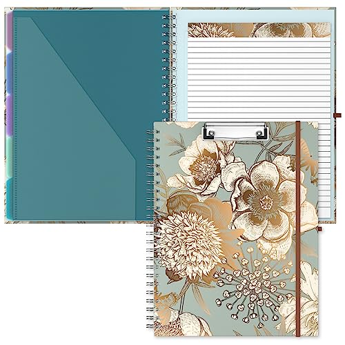 Hnogri Klemmbrett Folio mit nachfüllbarem linierten Notizblock, Klemmbretter mit 5 A4-Ordnern Lagerung 10 Taschen, Spirale Clip Board Portfolio, Größe 12,8 "x 9,7", Bürobedarf, Schulbedarf. von Hnogri