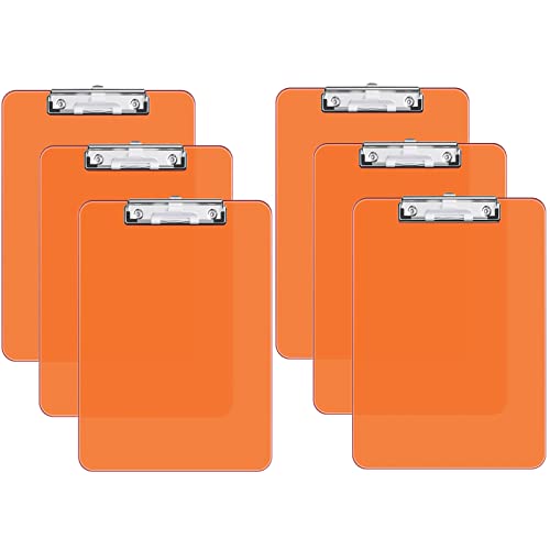 Hnogri Kunststoff-Klemmbrett 6er-Set, Standard A4 Letter Size Klemmbretter für Studenten, Büro und Frauen, Zwischenablage mit Stifthalter und Low Profile Clip, Größe 12,5 x 9 Zoll, (Orange) von Hnogri