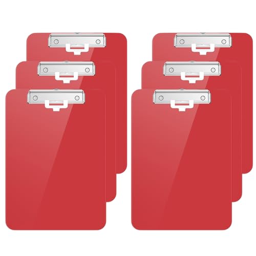 Hnogri Kunststoff-Klemmbrett 6er-Set, Standard A4 Letter Size Klemmbretter für Studenten, Büro und Frauen, Zwischenablage mit Stifthalter und Low Profile Clip, Größe 12,5 x 9 Zoll, (rot) von Hnogri