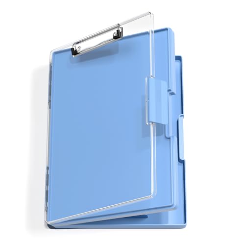 Hnogri Kunststoff-Klemmbrett mit Aufbewahrung, Ordner Pflege Klemmbretter seitliche Öffnung, Heavy-Duty Klemmbrett mit Dual Compartment Storage, glatte Schreiben für Arbeit, Schulbedarf (Hellblau) von Hnogri