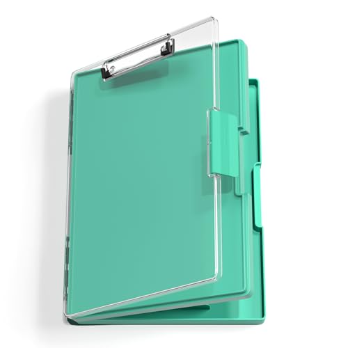 Hnogri Kunststoff-Klemmbrett mit Aufbewahrung, Ordner Pflege Klemmbretter seitliche Öffnung, Heavy-Duty Klemmbrett mit Dual Compartment Storage, glatte Schreiben für Arbeit, Schulbedarf (Hellgrün) von Hnogri