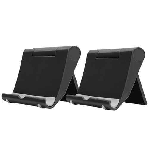 HoAhaMay 2-teilig Handyhalter faltbare und verstellbare Kunststoffhalterung, kompatibel mit iPhone 16/Mini/Pro/Max/15/14/SE/13/12/11, Samsung//Xiaomi/tablet und anderen Smartphones (4-12 Zoll) schwarz von HoAhaMay