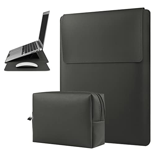 HoYiXi 13 14 Zoll Laptop Hülle wasserdichte Leder Tasche mit Verstellbarem Ständer Kompatibel mit MacBook Pro 14 Zoll 2021/MacBook Air 13 Zoll M1 2021-2018/MacBook Pro 13 Zoll 2021-2016, Grau von HoYiXi