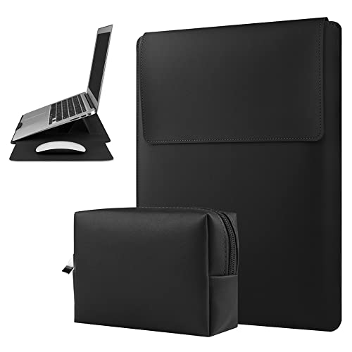 HoYiXi 13 14 Zoll Laptop Hülle wasserdichte Leder Tasche mit Verstellbarem Ständer Kompatibel mit MacBook Pro 14 Zoll 2021/MacBook Air 13 Zoll M1 2021-2018/MacBook Pro 13 Zoll 2021-2016, Schwarz von HoYiXi
